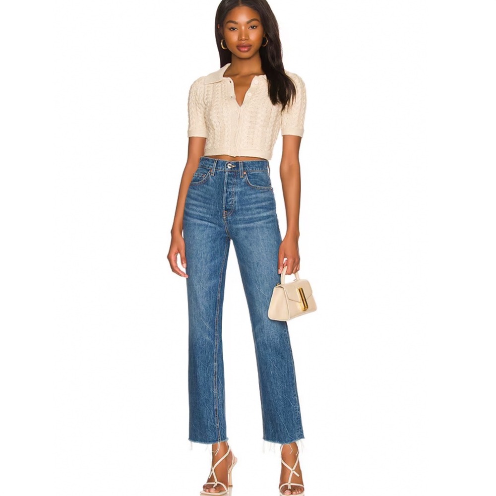 GRLFRND Women's Straight Leg Jeans in Medium Blue